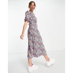 Nobody's Child Size US 6 Felicia Floral Bloom Print Midi Dress Purple Ruffle